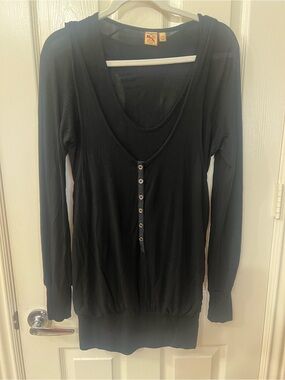 French Connection Black Long Sleeve Scoop Henley Top